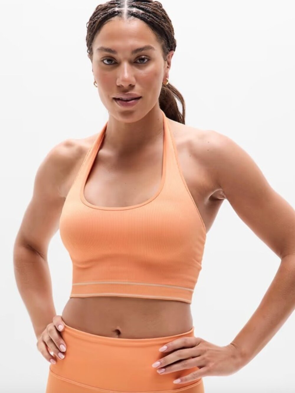 NWT ATHLETA PAPAYA Ribbed HALTER  Sports Bra LARGE